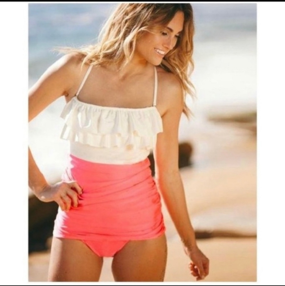 Albion Strawberry Daquiri One Piece Ruffle Top Swimsuit Small